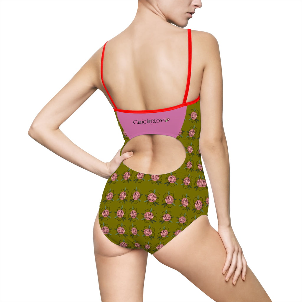 Costume da bagno intero da donna Pink flowers