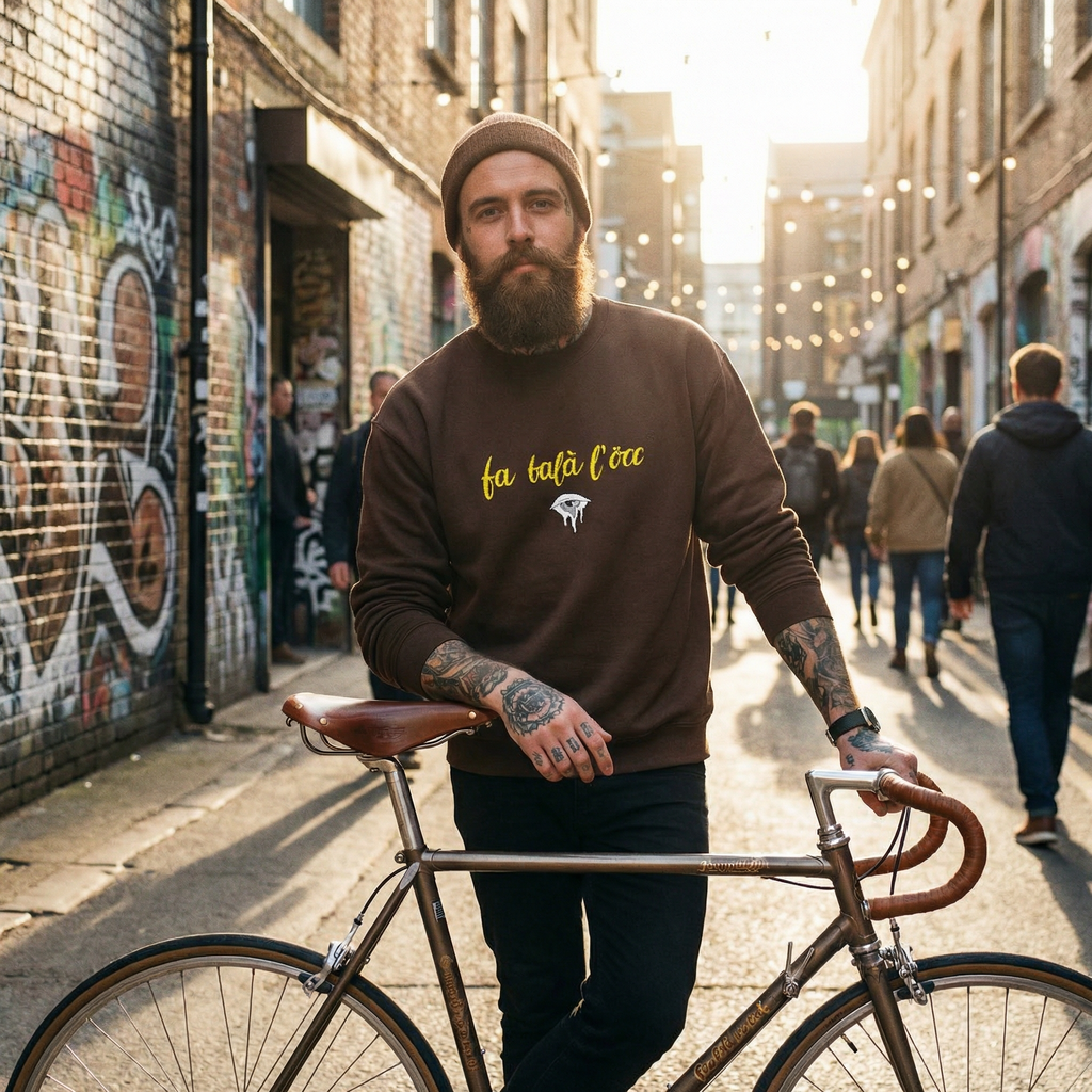 Felpa girocollo - Fa balà l occ 👁️-Valtellina street - Ricamo premium