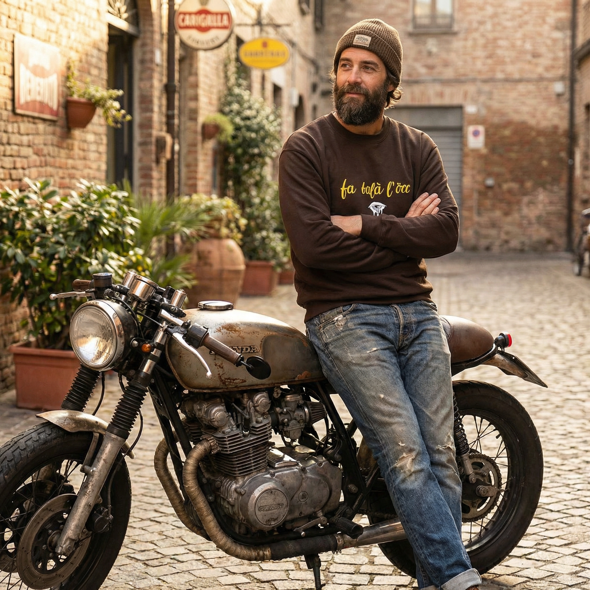 Felpa girocollo - Fa balà l occ 👁️-Valtellina street - Ricamo premium