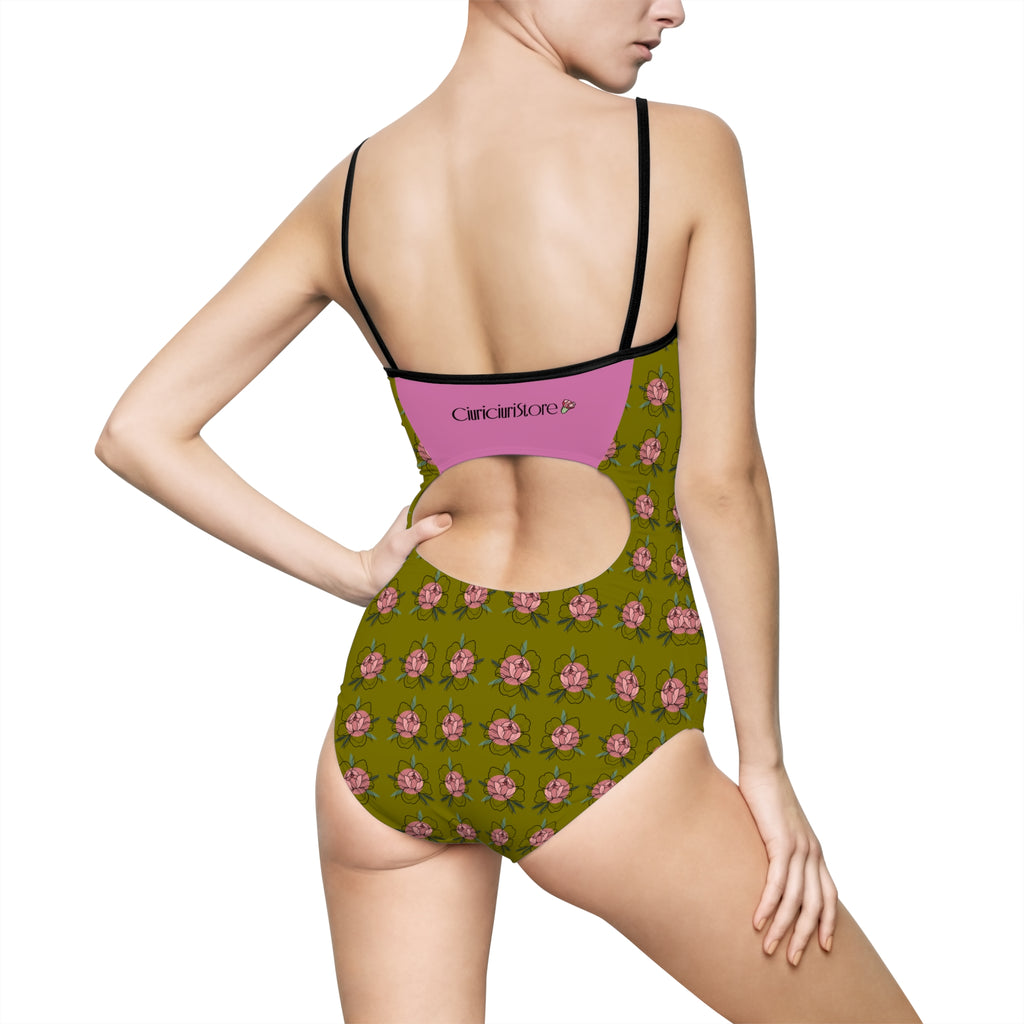 Costume da bagno intero da donna Pink flowers