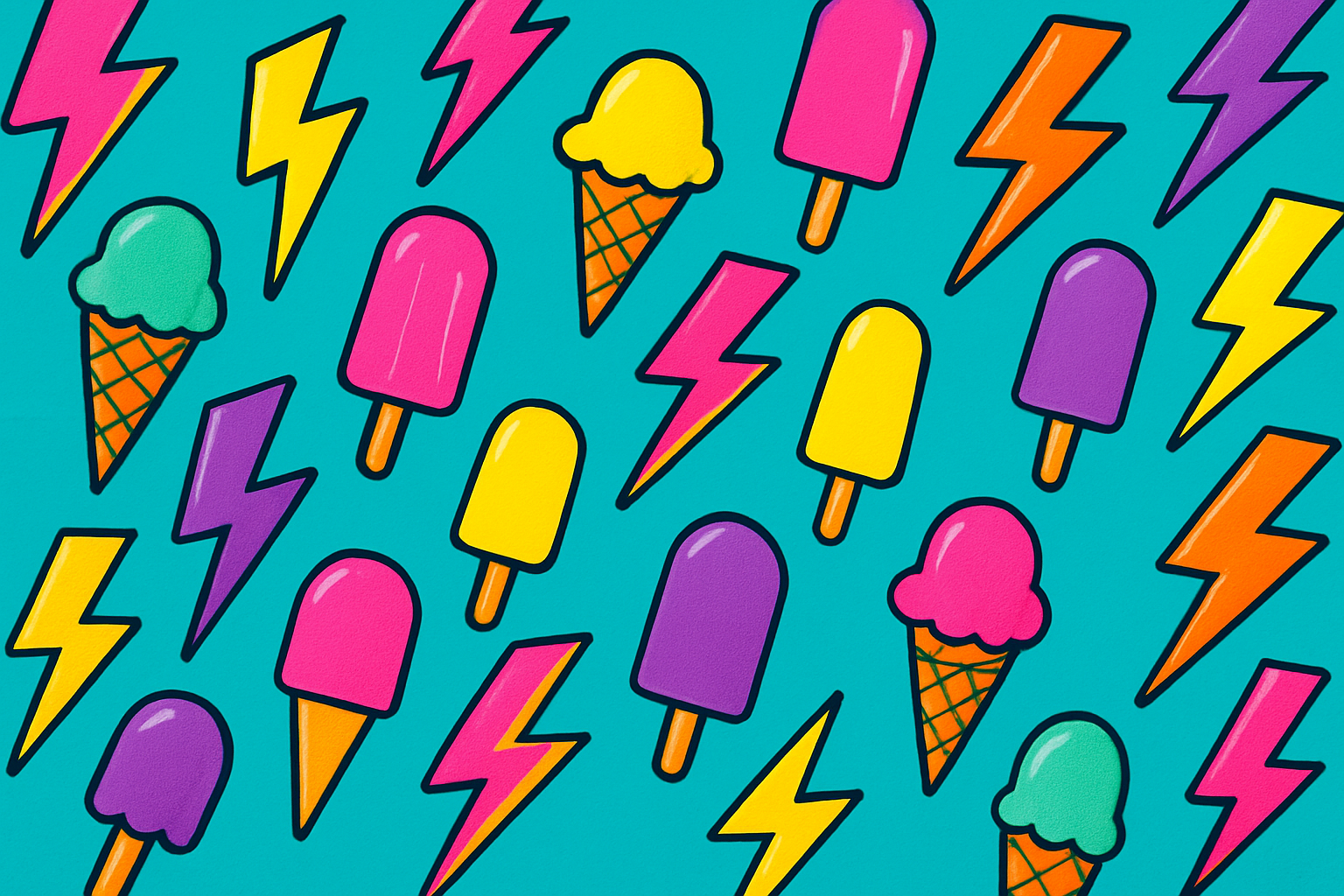 saette pop e gelati colorate su sfondo turchese